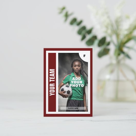 Fußball-Handelskarte (dunkelrot) - Hinzufügen von Telefonnummerkarte (Stehend Vorderseite)
