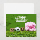 Fußball Happy Birthday Fußball Mama mit Blume Postkarte (Vorne/Hinten)