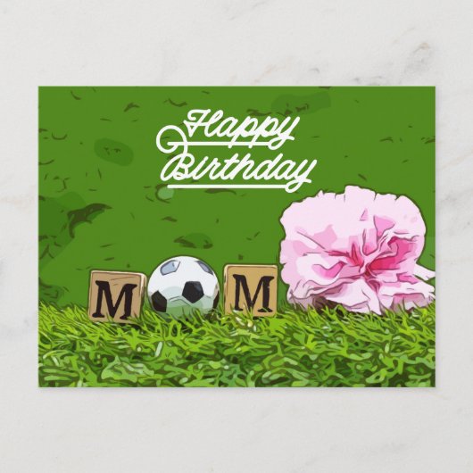 Fußball Happy Birthday Fußball Mama mit Blume Postkarte (Vorderseite)