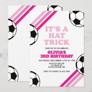 Fußball-Hattrick-Rosa-Streifen 3. Geburtstag Einladung