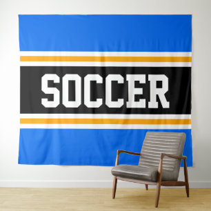 FUSSBALL Hellblau Orange Schwarz Rennstreifen Wandteppich