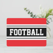 FUSSBALL Helles Rot Schwarz Weiß Rennstreifen Einladung (Stehend Vorderseite)