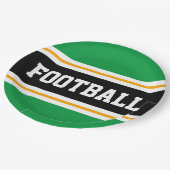 FUSSBALL Hellgrün Schwarz-weiß Gelbe Streifen Pappteller (Schrägansicht)