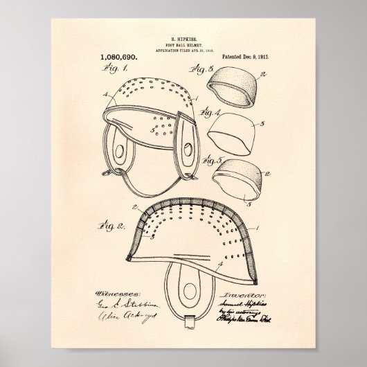 Fußball Helm 1913 Patent Art Old Peper Poster (Vorne)