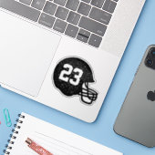 Fußball-Helm-Sondernummer schwarz Aufkleber (Laptop mit iPhone)