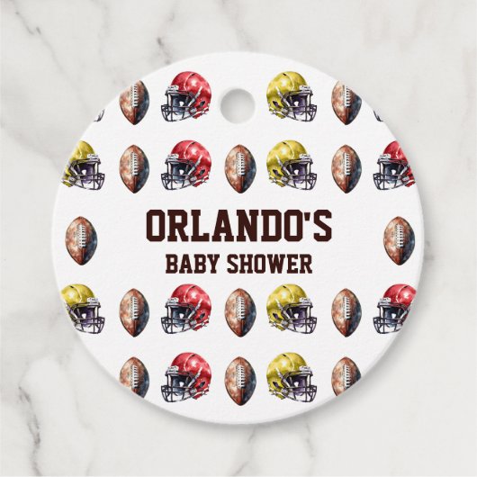 Fußball-Helm und Babydusche Geschenkanhänger (Vorderseite)