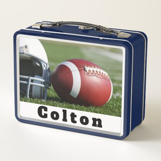 Fußball Helm und Ball Metall Brotdose (Rückseite)