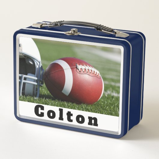 Fußball Helm und Ball Metall Brotdose (Vorderseite)