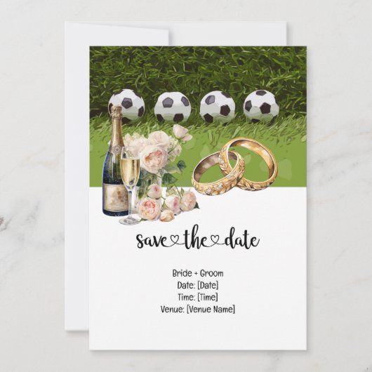 Fußball-Hochzeit Thema mit Ball auf Grün Einladung (Vorderseite)