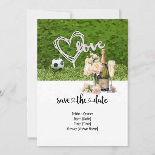 Fußball-Hochzeit Thema mit Ball auf Grün Einladung (Vorderseite)