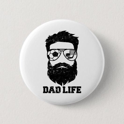 Fußball Hockey Papa Unordentliches Haar Bart Fußba Button (Vorderseite)