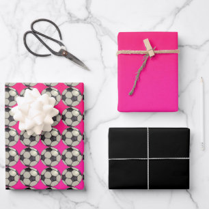 Fußball / Hot Pink Geschenkpapier Set