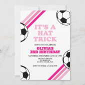 Fußball-Hut Trick Pink Strip 3. Geburtstag Einladung (Vorderseite)