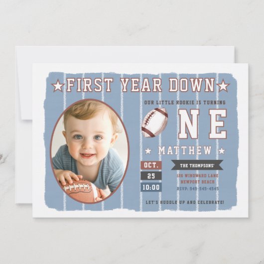 Fußball im ersten Jahr Down Stripes Junge 1. Gebur Einladung (Vorderseite)