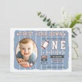 Fußball im ersten Jahr Down Stripes Junge 1. Gebur Einladung (Stehend Vorderseite)