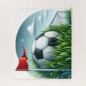Fußball im Gras sitzend Puzzle (Vertikal)