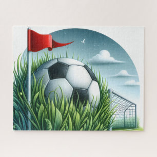 Fußball im Gras sitzend Puzzle