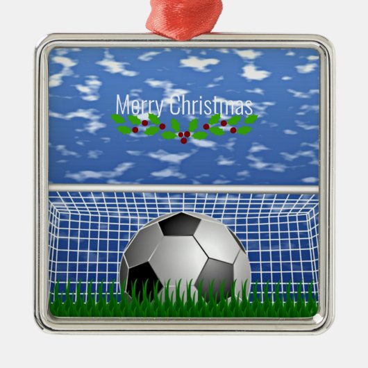 Fußball im Netz, Frohe Weihnachten, Ornament Aus Metall (Vorne)
