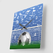 Fußball im Netz Quadratische Wanduhr (Winkel)