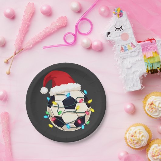 Fußball im Weihnachtslicht ummantelt Fußball-Spiel Pappteller (Party)