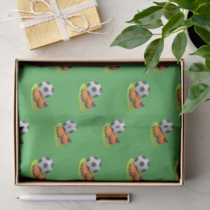 Fußball in Fettschrift & Muster aus orangen Fußbal Seidenpapier