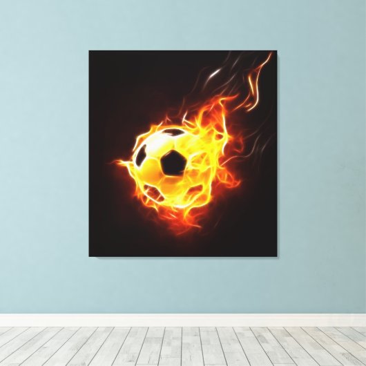 Fußball in Flammen Leinwanddruck (Insitu (Holzboden))
