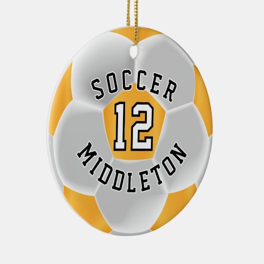 *Fußball in Gelb und Weiß Keramik Ornament (Rechts)