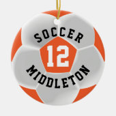 Fußball in Orange und Weiß Keramik Ornament (Vorne)
