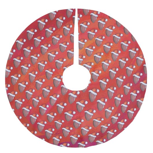 Fußball in Weihnachtsmannmütze über Rot Polyester Weihnachtsbaumdecke (Vorderseite)