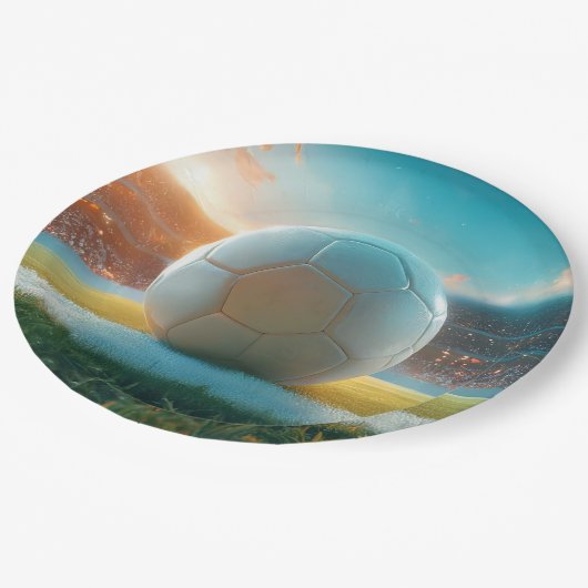 Fußball in weiß pappteller (Schrägansicht)