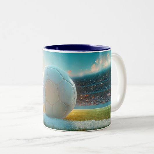 Fußball in weiß zweifarbige tasse (VorderseiteRechts)