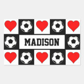 Fußball-Individuelle Name Fußball-Balls & Herz Rechteckiger Aufkleber (Vorderseite)