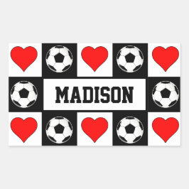 Fußball-Individuelle Name Fußball-Balls & Herz Rechteckiger Aufkleber
