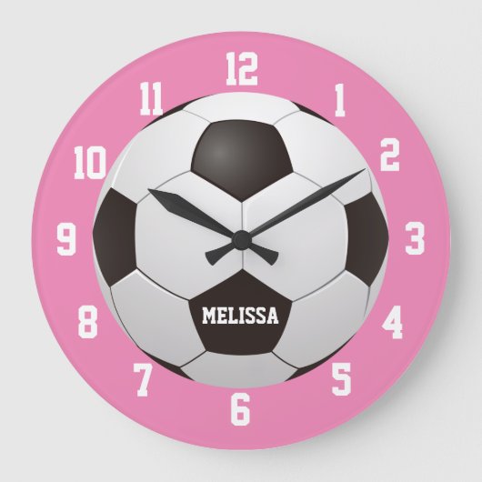 Fußball-Individuelle Name Pink Große Wanduhr (Vorderseite)