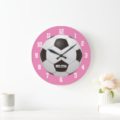 Fußball-Individuelle Name Pink Große Wanduhr (Zuhause)