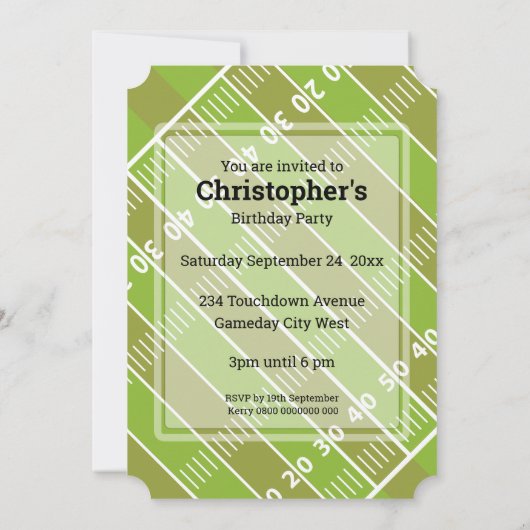 Fußball Jersey und Pitch Birthday Party orange Einladung (Rückseite)