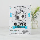 Fußball-Junge blau Geburtstagseinladung Einladung (Stehend Vorderseite)