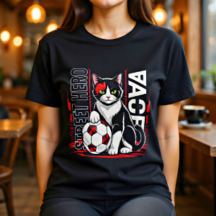 Fußball-Katzchen-Straßenkunst-T-Shirt — Spielgesch Tri-Blend Shirt