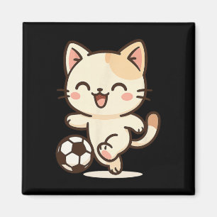 Fußball Kawaii Katzenzeichnung. Süße Tierkunst.  Magnet