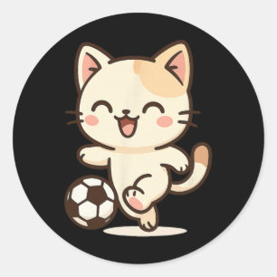 Fußball Kawaii Katzenzeichnung. Süße Tierkunst. Runder Aufkleber