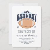 Fußball Kick Off Boy 1. Geburtstag Einladung (Vorderseite)