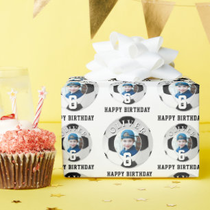 Fußball Kinder Glücklicher Geburtstag Alter Foto Geschenkpapier