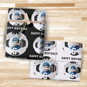 Fußball Kinder Happy Birthday Alter Foto Geschenkpapier Set