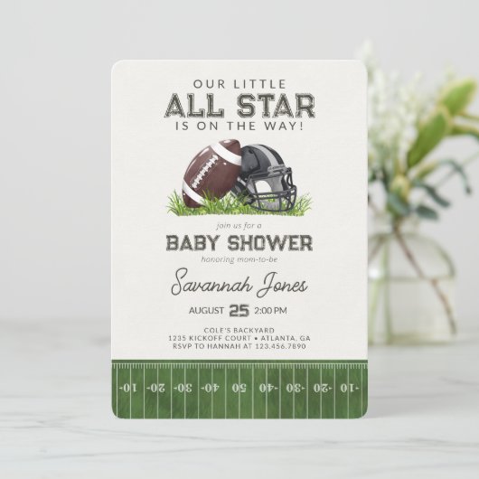 Fußball Kleiniges All Star Baller Baby Dusche Einladung (Stehend Vorderseite)