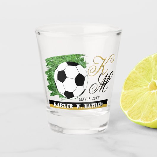 Fußball-Kugelglas, Monogramm, Name / Benutzerdefin Schnapsglas (Vorderseite)