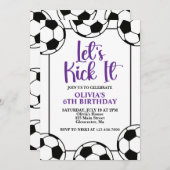 Fußball Lila Geburtstag Einladung (Vorne/Hinten)