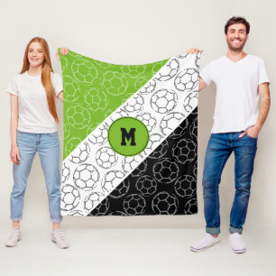 Fußball-Linienkunst-Muster auf grün weiß schwarz Fleecedecke