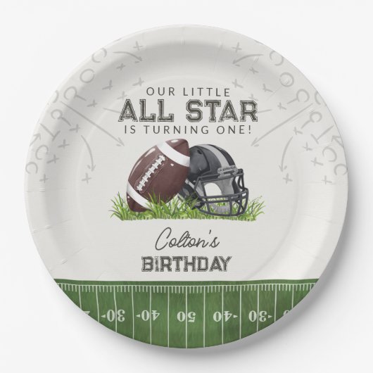 Fußball Little All Star Touchdown Geburtstag Pappteller (Vorderseite)
