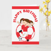 Fußball Mädchen 1 und Ball Rot und Weiß Karte (Gelbe Blume)