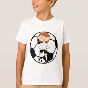 Fußball-Mädchen 3 und Ball Schwarzweiss T-Shirt